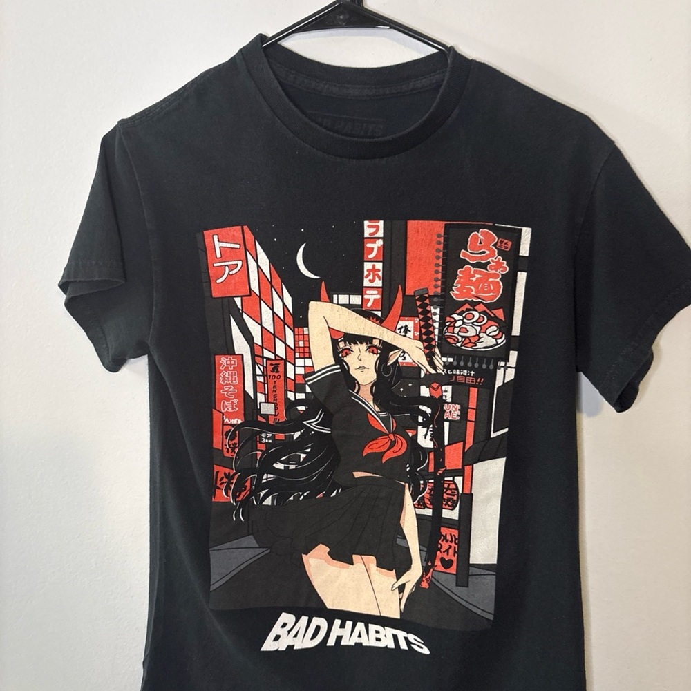 Bad Habits Black Short Sleeve T-Shirt Adult Size Small  Y2K Streetware